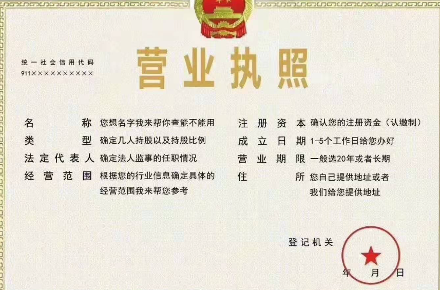 公司营业执照图片(包括企业名称、法定代表人、经营范围)